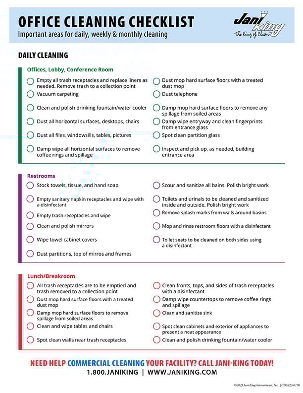 a checklist for cleaning and cleaning