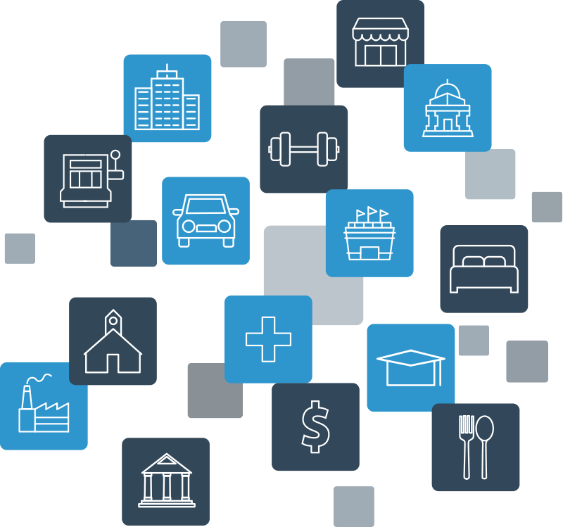 a blue and white icon with a white background