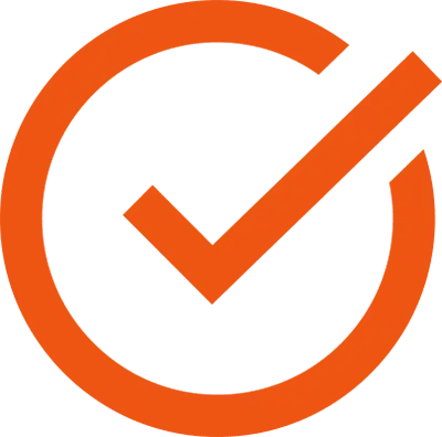 An orange checkmark inside an orange circle on a white background.